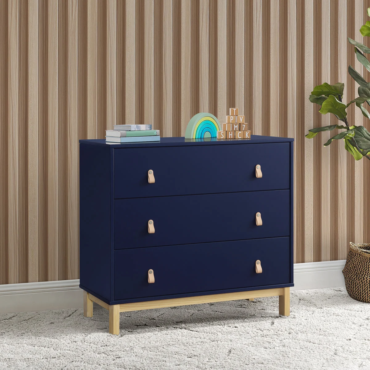 DELTA CHILDREN BabyGap Legacy 3 Drawer Dresser With Leather Pulls - Navy with Natural