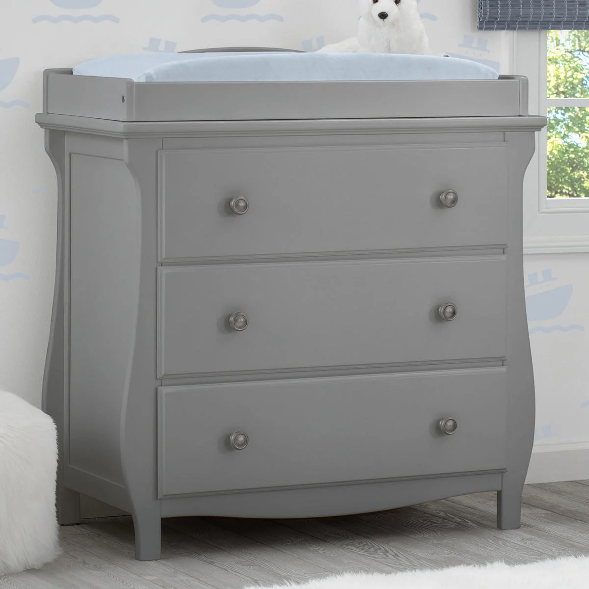 DELTA CHILDREN Lancaster 3 Drawer Dresser With Changing Top and Interlocking Drawers - Grey