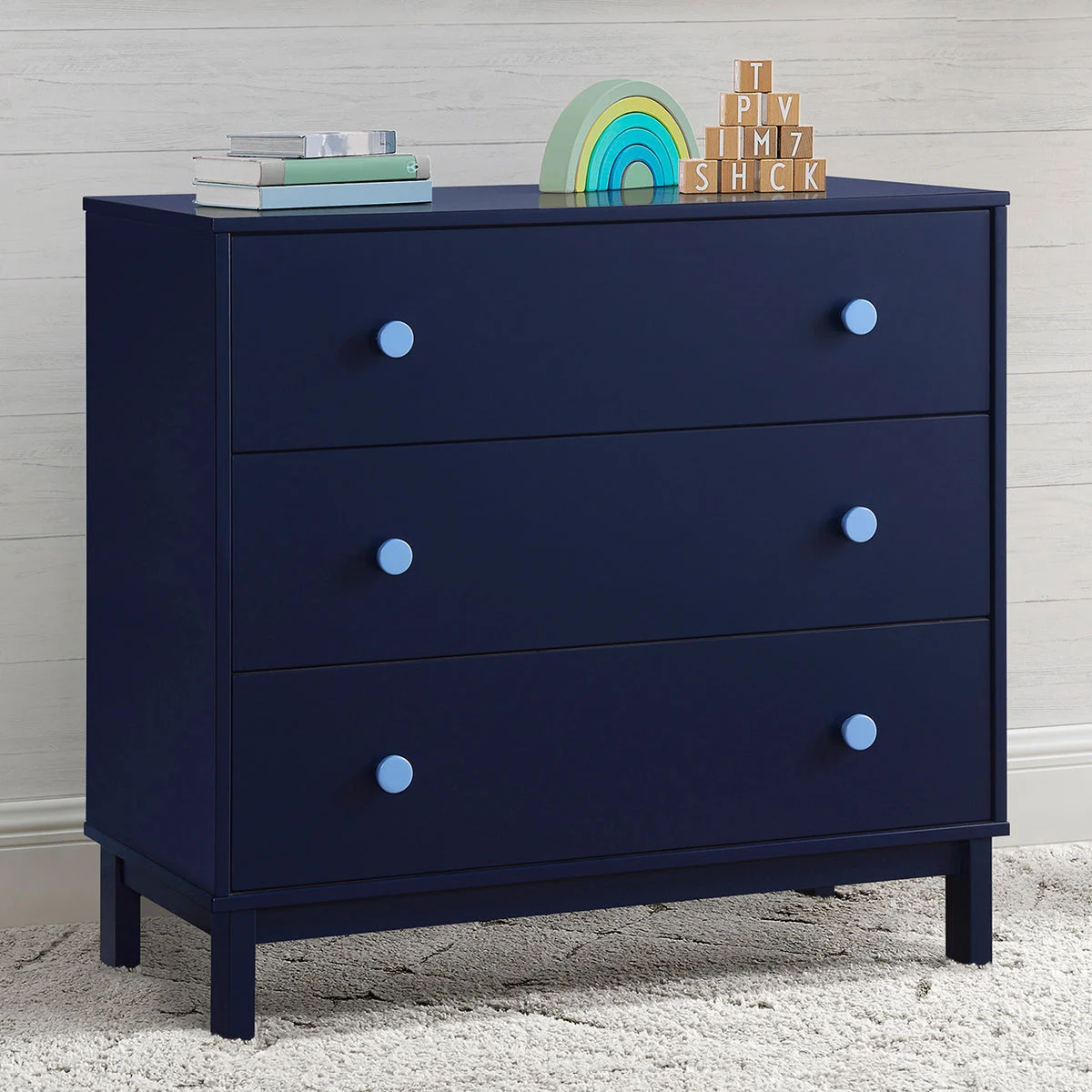 DELTA CHILDREN BabyGap Legacy 3 Drawer Dresser With Interlocking Drawers - Navy with Light Blue