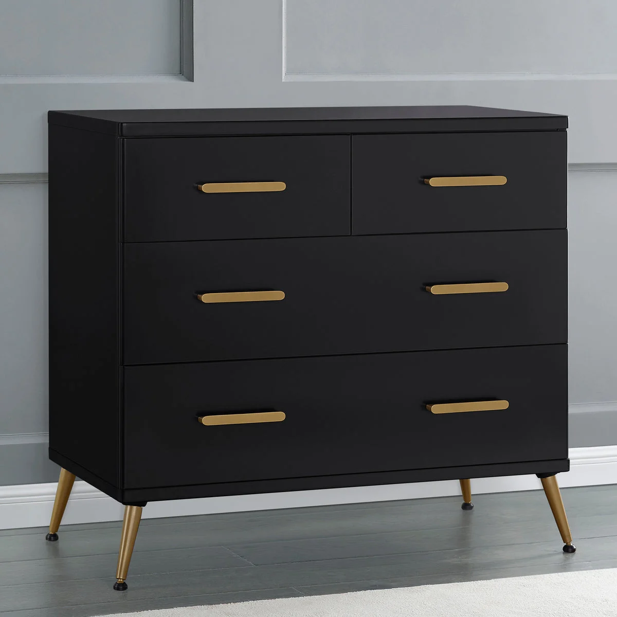 DELTA CHILDREN Sloane 4 Drawer Dresser With Changing Top and Interlocking Drawers - Ebony with Melted Bronze