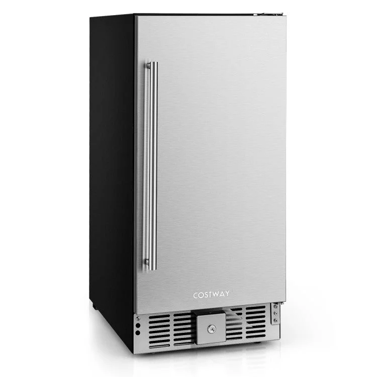 COSTWAY Compact Refrigerator With Adjustable Thermostat and Stainless Steel Door-Silver