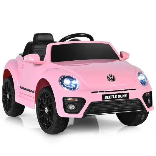 COSTWAY Volkswagen Beetle Kids Electric Ride on Car With Remote Control-Pink