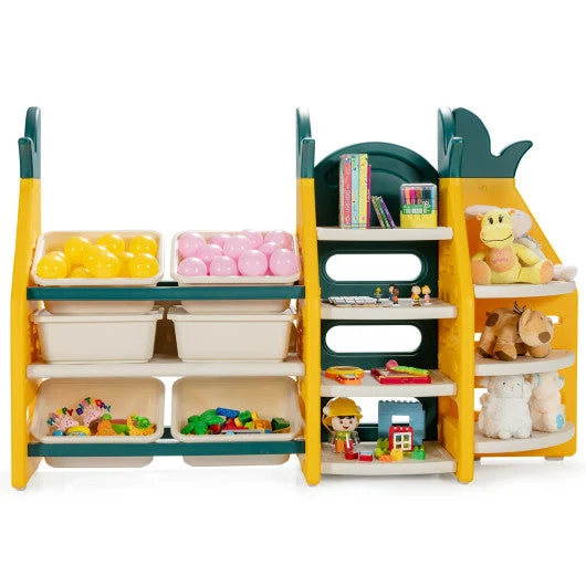 COSTWAY 3-in-1 Kids Toy Storage Organizer With Bookshelf Corner Rack