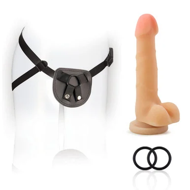 For You Harness Kit With 7 Inch Cock (Beige) Black Harness - Adult Toys
