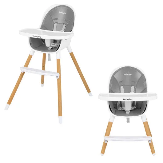 COSTWAY 4-in-1 Convertible Baby High Chair Infant Feeding Chair With Adjustable Tray-Gray