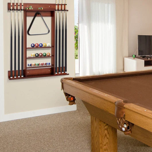 COSTWAY Wall-Mounted Billiards Pool Cue Rack Only-Brown