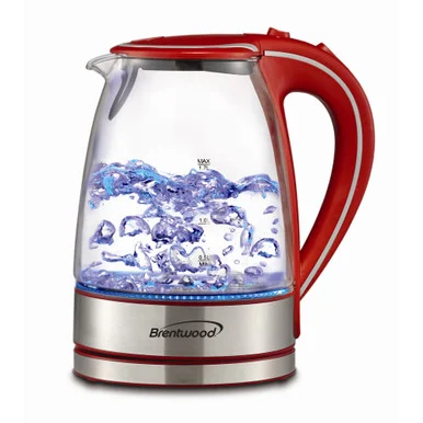 Brentwood KT-1900R 1.7L Cordless Glass Electric Kettle, Red (kt1900r)