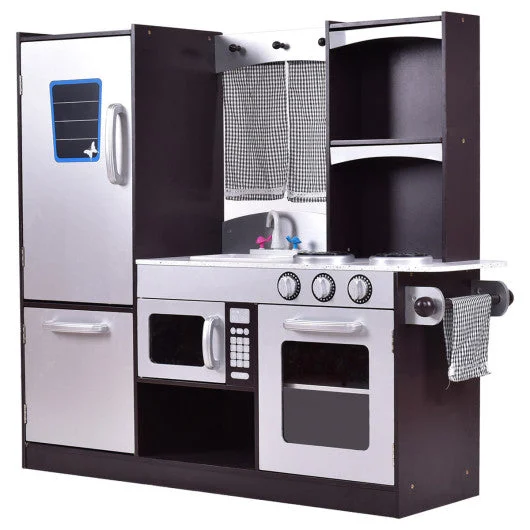 COSTWAY Kids Wooden Modern Kitchen Cooking Pretend Play Set