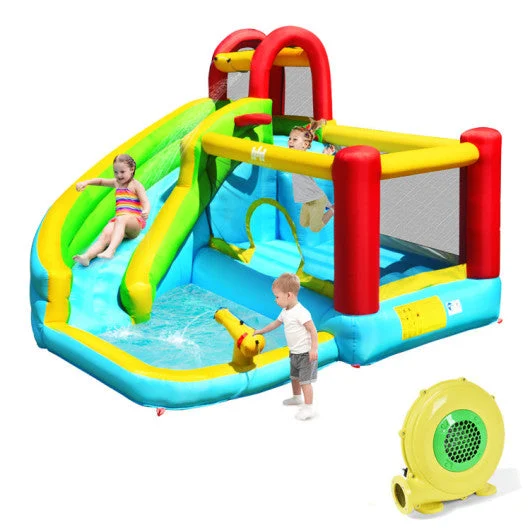 COSTWAY 6-in-1 Inflatable Bounce House With Climbing Wall and Basketball Hoop With Blower