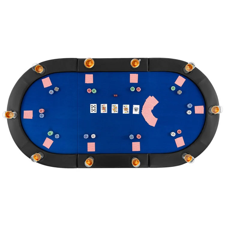 COSTWAY Portable 84 X 42 Inch 10-Player Foldable Padded Poker Table Top-Blue