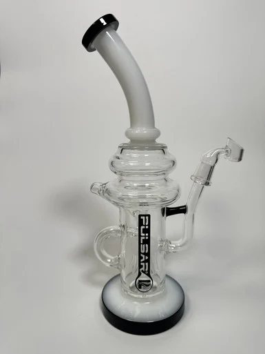 Pulsar Jellyfish Perc Recycler Water Pipe – White & Black Scientific Glass (12.25") - Smoke Shop