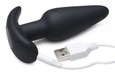 21x Silicone Butt Plug With Remote - Black
