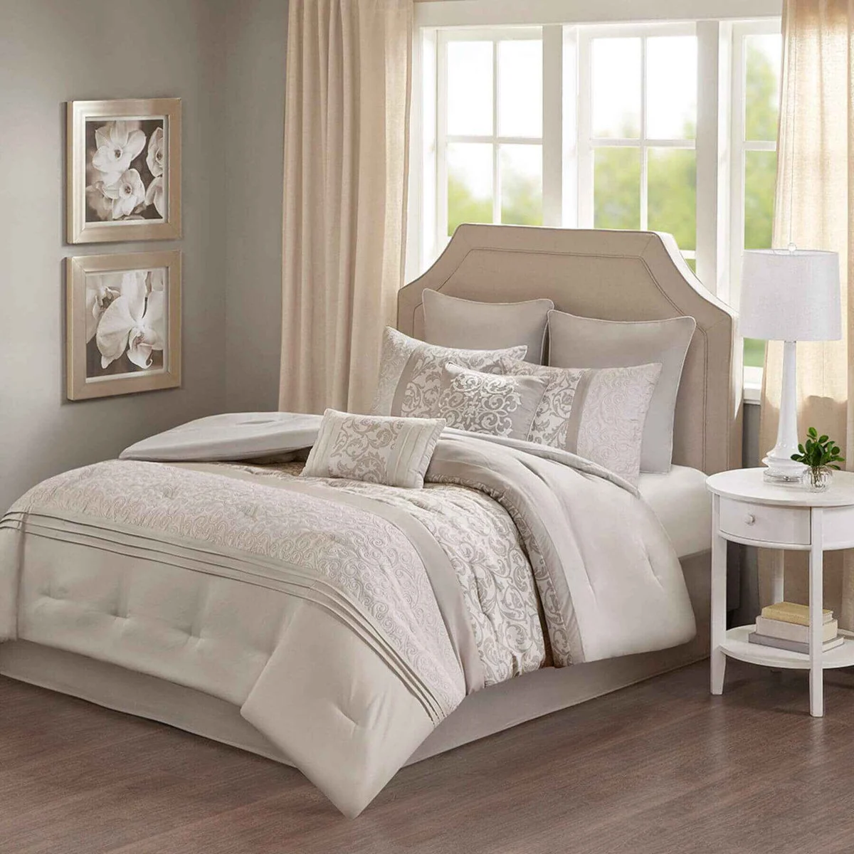 Ramsey Embroidered 8 Piece Comforter Set Neutral - Queen