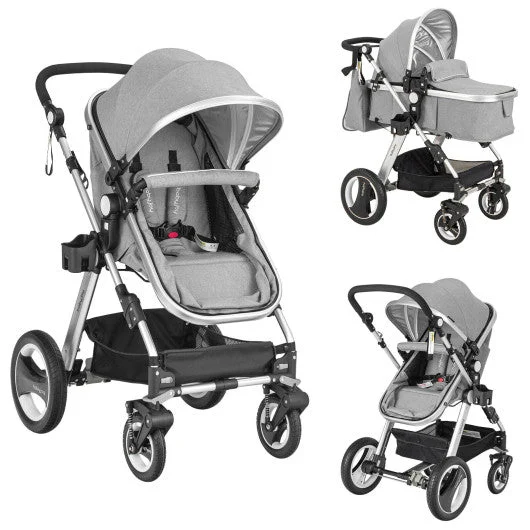 COSTWAY Folding Aluminum Baby Stroller Baby Jogger With Diaper Bag-Gray