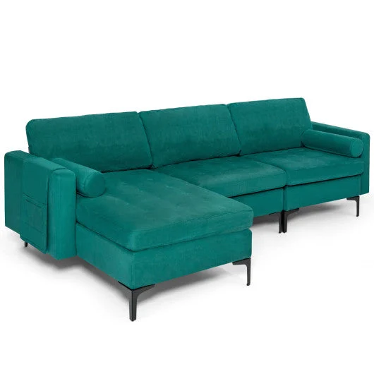COSTWAY Modular 1/2/3/4-Seat L-Shaped Sectional Sofa Couch With Socket USB Port-3-Seat L-Shaped