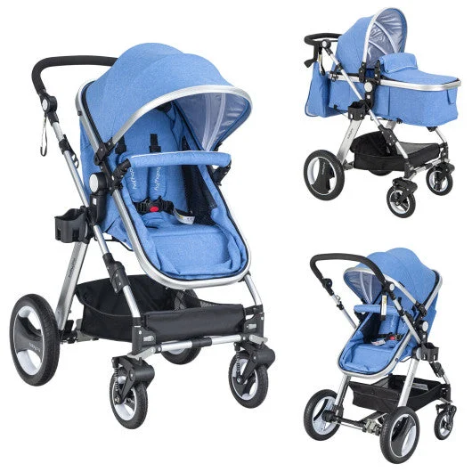 COSTWAY Folding Aluminum Baby Stroller Baby Jogger With Diaper Bag-Blue