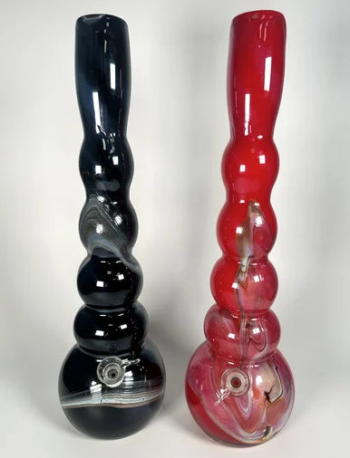 Handcrafted Soft Glass Scalloped Bubble Water Pipe (16") - Smoke Shop