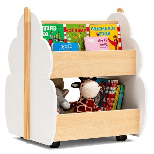 COSTWAY Kids Wooden Bookshelf With Universal Wheels White