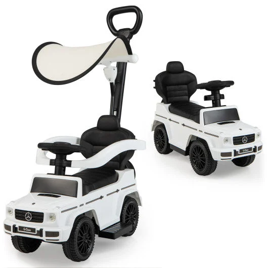COSTWAY 3-in-1 Ride on Push Car Mercedes Benz G350 Stroller Sliding Car With Canopy-White
